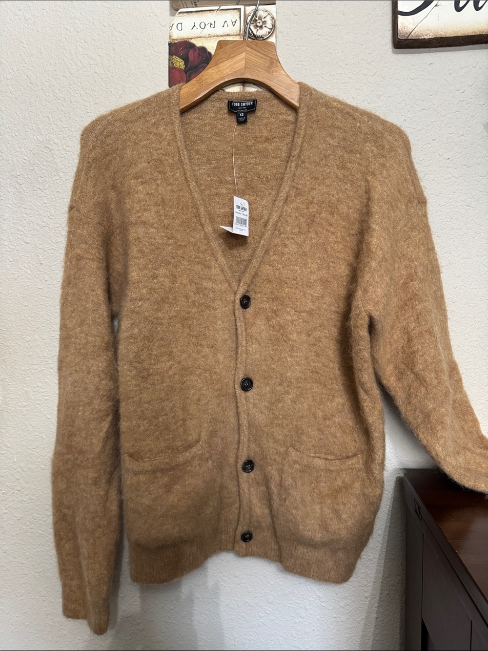Todd Snyder Camel Brown Alpaca -Blend V-Neck Cardigan